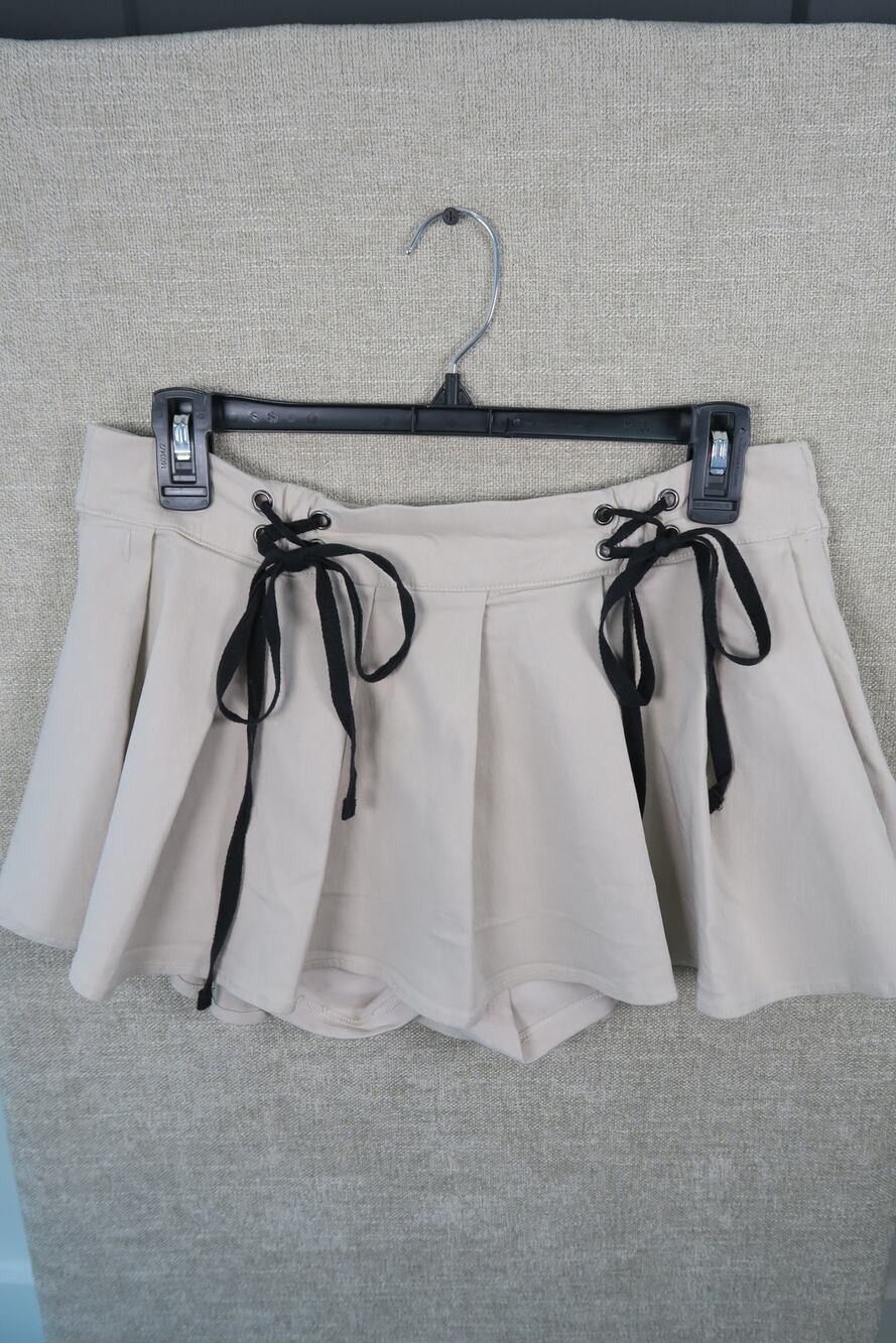 Sweet Society Tan Mini Skirt with Lace-Up Sides